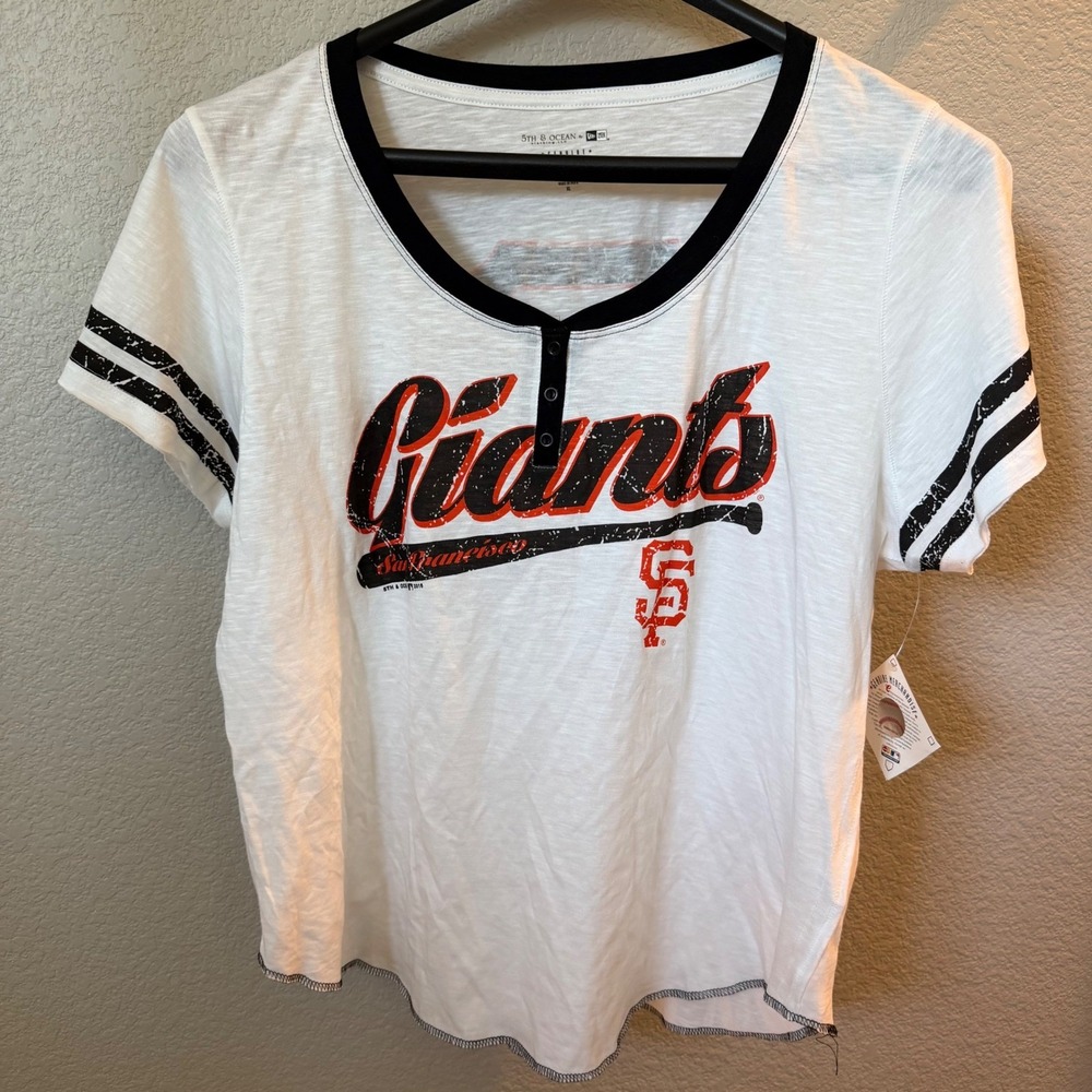 5th & Ocean New Era San Francisco Giants MLB Henley T-Shirt White Womens XL NWT